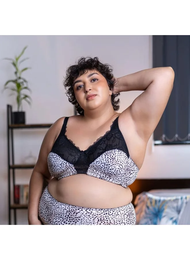 Aadaraya Plus Size Aadaraya Lydia Animal Print Cut and Sew Micro Lace Bra