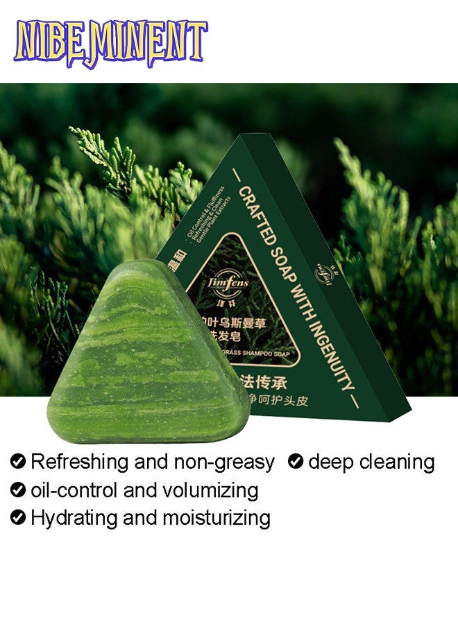 NIBEMINENT 120G Platycladus Orientalis & Usman Grass Shampoo Bar, Enriched with Ginseng, Platycladus Orientalis & Herbal Extracts, Gently Cleanses Hair, Hydrates & Moisturizes, Controls Oil, Lightweight & Non-Greasy, Suitable for All Hair Types, Christmas Gift - Image 3