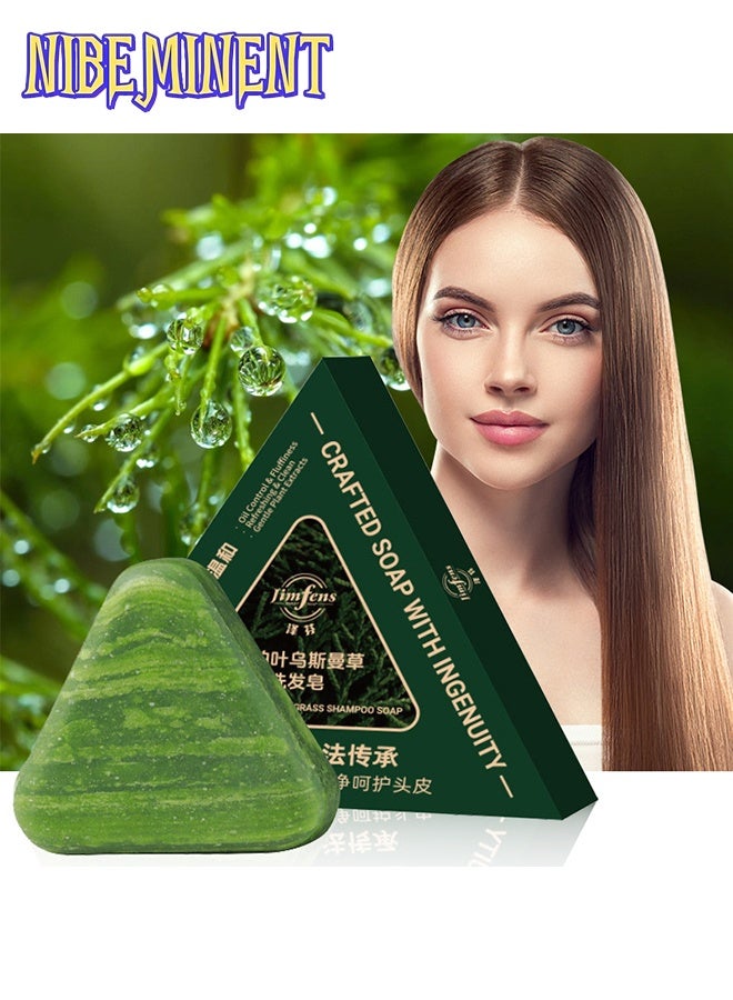 NIBEMINENT 120G Platycladus Orientalis & Usman Grass Shampoo Bar, Enriched with Ginseng, Platycladus Orientalis & Herbal Extracts, Gently Cleanses Hair, Hydrates & Moisturizes, Controls Oil, Lightweight & Non-Greasy, Suitable for All Hair Types, Christmas Gift - Image 1
