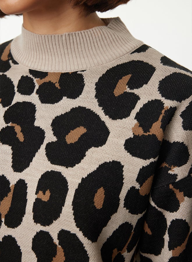 trendyol Leopard Patterned Beige Knitwear Sweater - Image 4