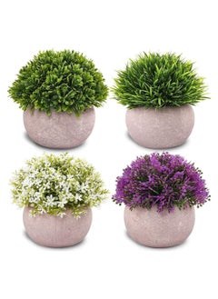 RATSAW Faux Topiary Shrubs Plants 4 Pots Mini Indoor Artificial Potted Small Plastic Plants Fake Greenery for Room Decor Home Office Desk Table Decorations,Exquisite New House Gift  - Image 1