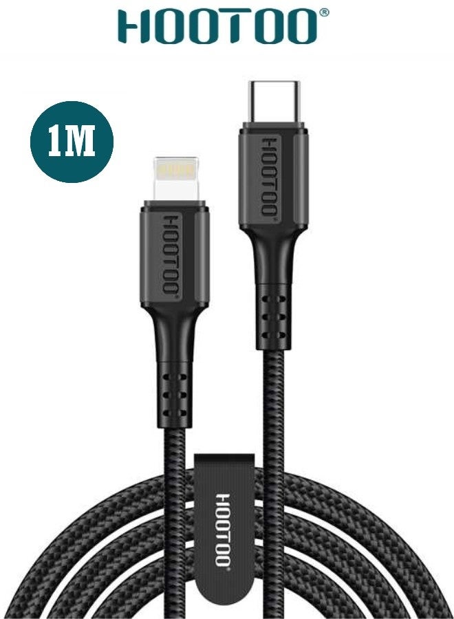 HooToo iphone charger cable Type C charging cable with 30W power. iPhone Lightning connector with fast charging support. Fabric backed, tear resistant iphone cable. 1 meter lightning cable charging cable. type c to lightning compatible with iPhone 14, 13, 12, 11, X, XR, 8, and 7. - Image 1