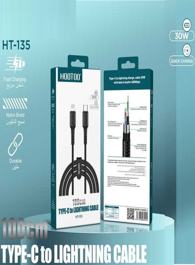 HooToo iphone charger cable Type C charging cable with 30W power. iPhone Lightning connector with fast charging support. Fabric backed, tear resistant iphone cable. 1 meter lightning cable charging cable. type c to lightning compatible with iPhone 14, 13, 12, 11, X, XR, 8, and 7. - Image 3