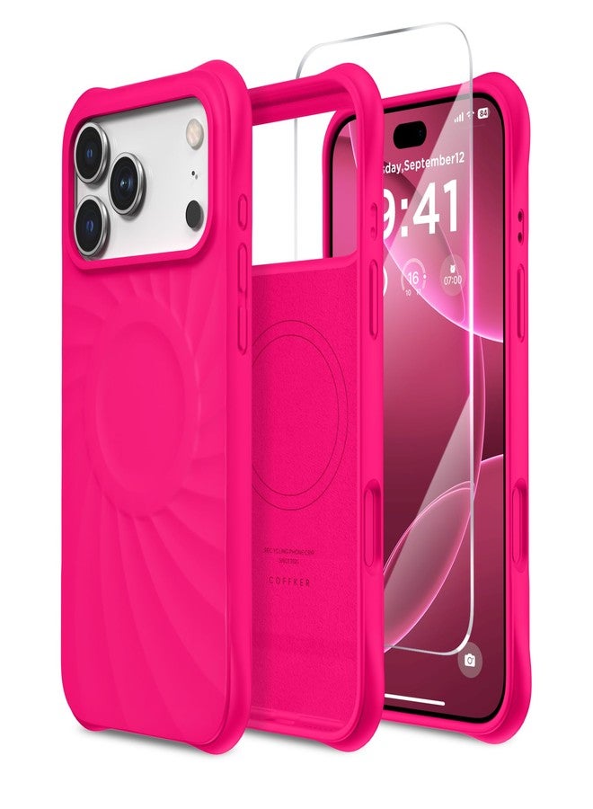 جراب COFFKER المغناطيسي لهاتف iPhone 17 Pro Max، [تغطية أزرار التحكم بالكاميرا] + واقي شاشة، جراب Vortuxe المصنوع من السيليكون السائل المقاوم للصدمات لهاتف iPhone 17 Pro Max مقاس 6.9 بوصة، لون وردي نيون - Image 1