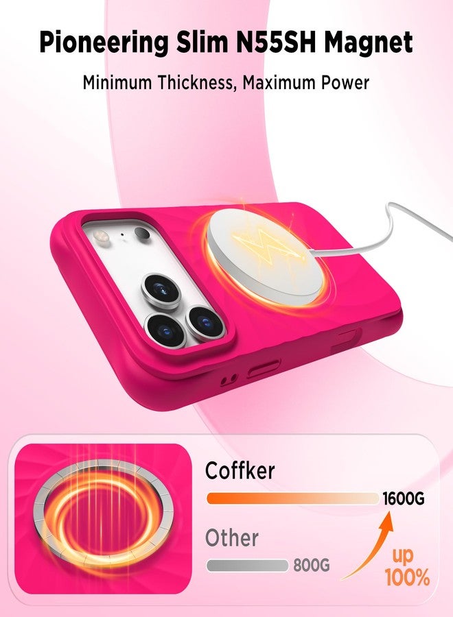 جراب COFFKER المغناطيسي لهاتف iPhone 17 Pro Max، [تغطية أزرار التحكم بالكاميرا] + واقي شاشة، جراب Vortuxe المصنوع من السيليكون السائل المقاوم للصدمات لهاتف iPhone 17 Pro Max مقاس 6.9 بوصة، لون وردي نيون - Image 2
