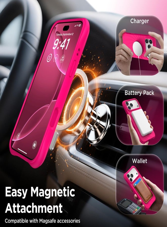 جراب COFFKER المغناطيسي لهاتف iPhone 17 Pro Max، [تغطية أزرار التحكم بالكاميرا] + واقي شاشة، جراب Vortuxe المصنوع من السيليكون السائل المقاوم للصدمات لهاتف iPhone 17 Pro Max مقاس 6.9 بوصة، لون وردي نيون - Image 3