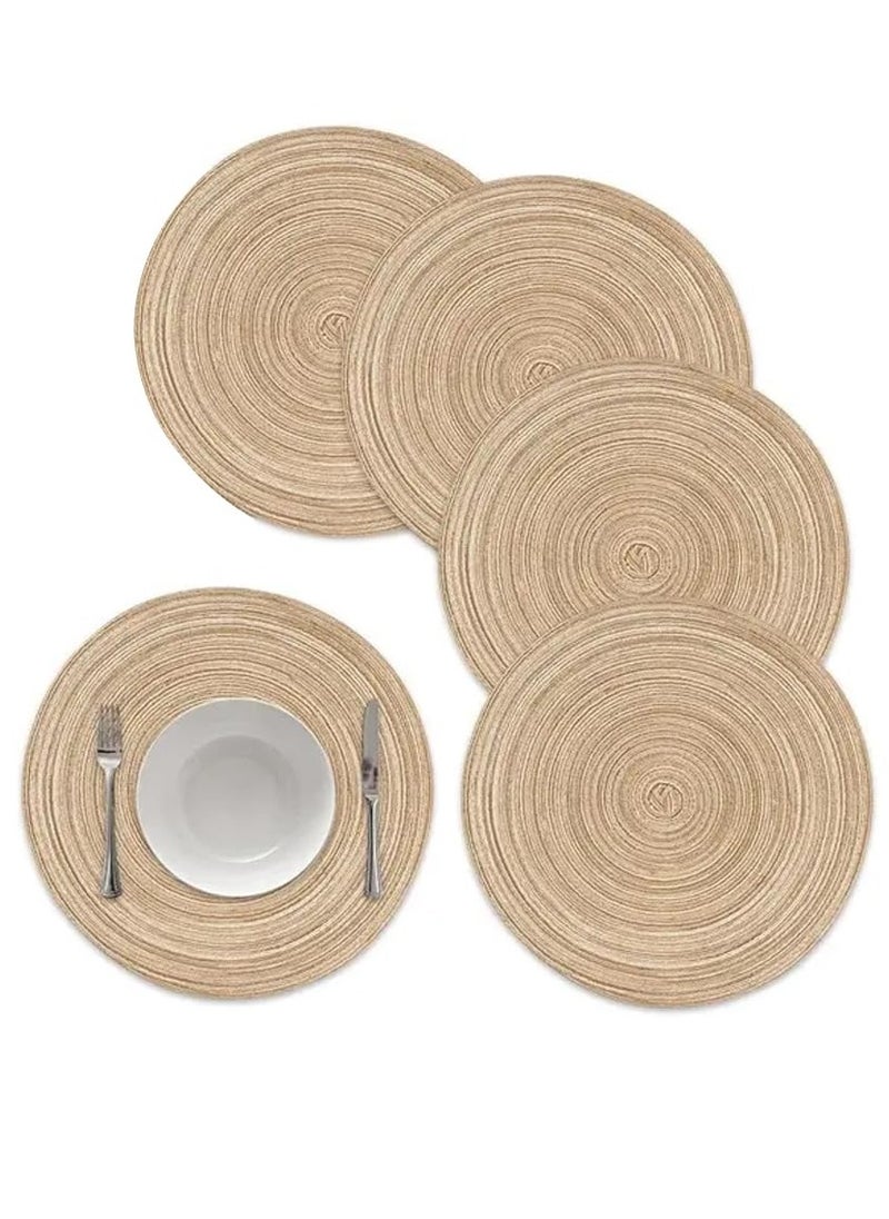 sokany 5PCS Round Braided Placemats, Round Table Mats, Woven Heat Resistant Table Mats for Dining Tables (Khaki)  - Image 1