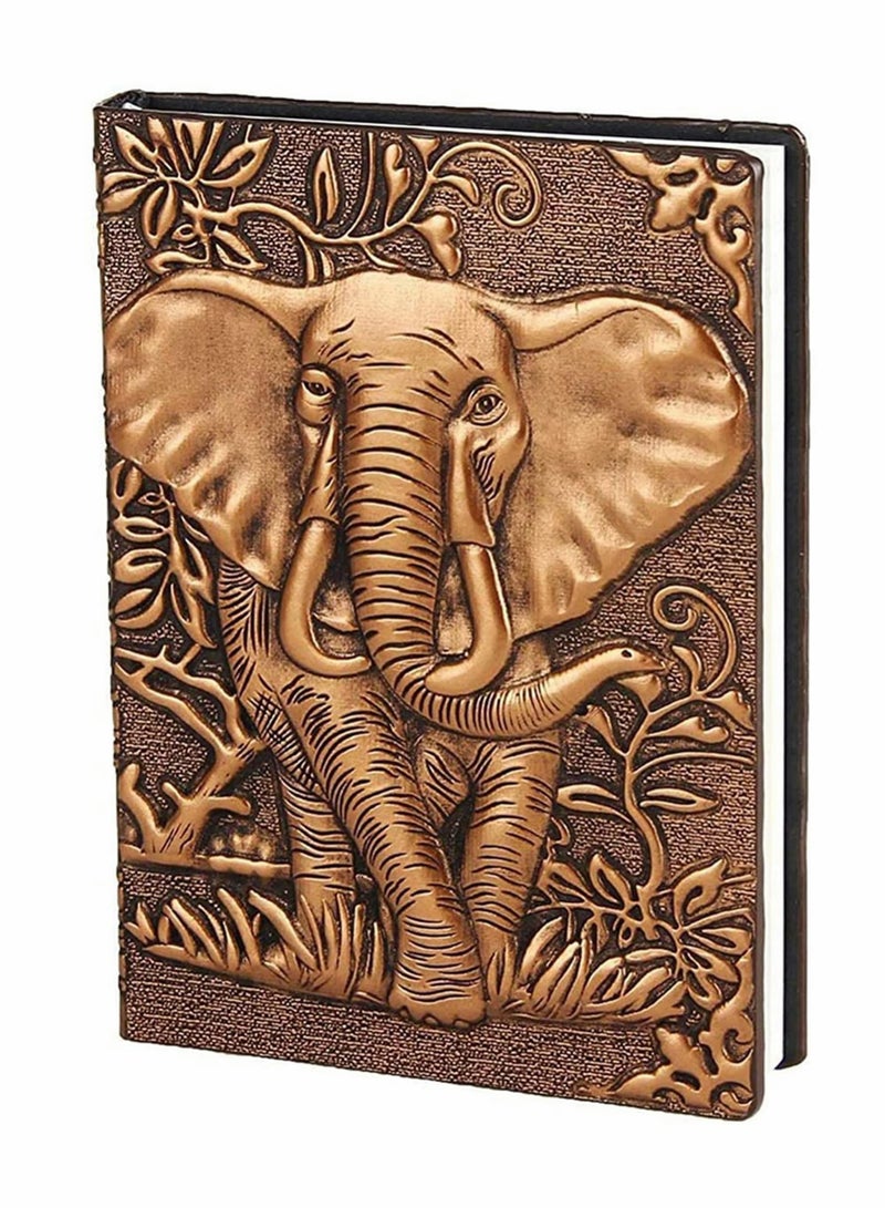 Excefore Leather Notebook A5 Travel Journal Hardcover Diary Embossed Notepad Valentines Birthday Elephant Copper Ruled Diary Notebook Journal - Image 1