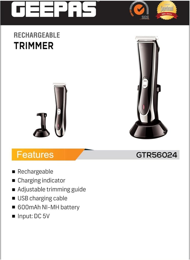 GEEPAS - Geepas-Rechargeable Trimmer, Adjustable Trimming Guide, GTR56024 | Cordless Trimmer for Men's Beard | Charging Indicators | Hair Clipper & Beard Stubble Trimmer Kit - Image 1
