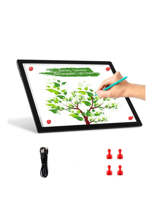 A4 Portable Wireless LED Light Pad - Rechargeable Dimmable Tracing Board for Artists, Sketching, and X-ray Viewing - Cordless Copy Board for Creative Projects.