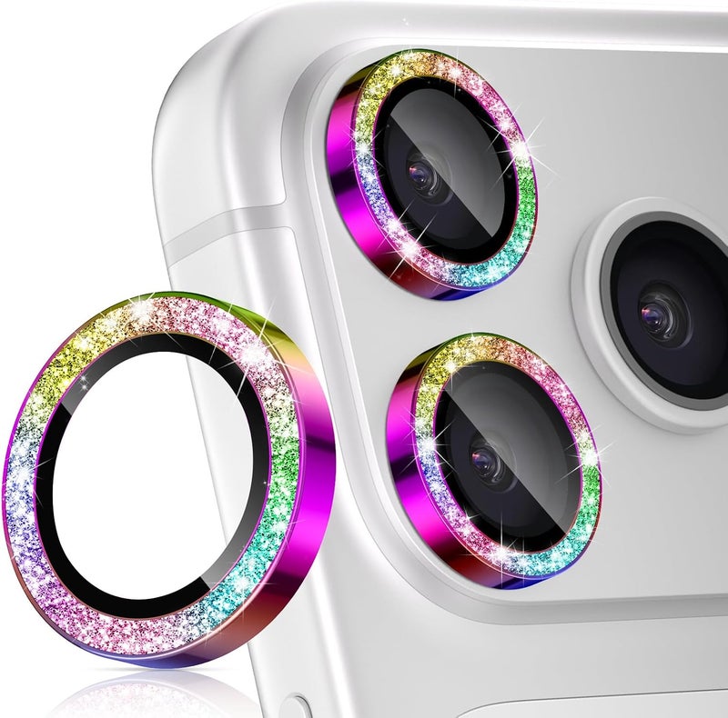 imluckies Camera Lens Protector for iPhone 17 Pro/iPhone 17 Pro Max, AR+AF Tempered Glass & 9H Hardness Shatterproof, HD Clear Metal Sparkle Lens Cover with Installation Tray 2025, Bling Colourful - Image 1