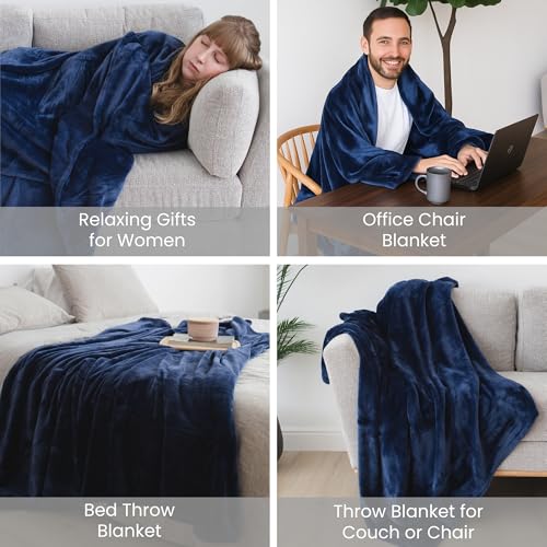 Super Blanky بطانية سوبر بلانكي القابلة للارتداء للنساء، بطانية قابلة للارتداء للرجال، هدايا عيد الميلاد للنساء، هدايا عيد ميلاد مريحة لصديقتك، أفكار هدايا عيد ميلاد للزوجة، بطانية بأكمام - أزرق نجمي - Image 5