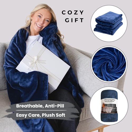 Super Blanky بطانية سوبر بلانكي القابلة للارتداء للنساء، بطانية قابلة للارتداء للرجال، هدايا عيد الميلاد للنساء، هدايا عيد ميلاد مريحة لصديقتك، أفكار هدايا عيد ميلاد للزوجة، بطانية بأكمام - أزرق نجمي - Image 3