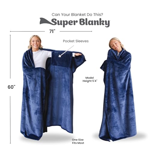 Super Blanky بطانية سوبر بلانكي القابلة للارتداء للنساء، بطانية قابلة للارتداء للرجال، هدايا عيد الميلاد للنساء، هدايا عيد ميلاد مريحة لصديقتك، أفكار هدايا عيد ميلاد للزوجة، بطانية بأكمام - أزرق نجمي - Image 4