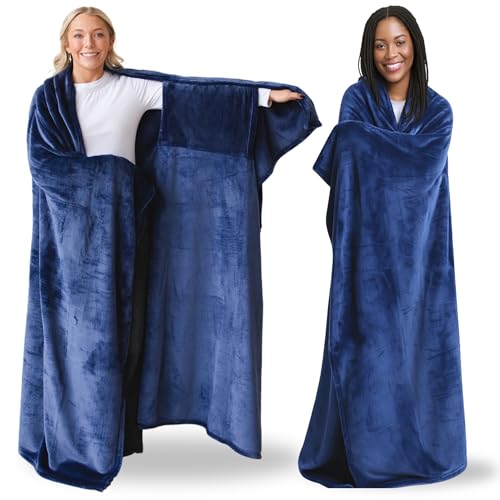 Super Blanky بطانية سوبر بلانكي القابلة للارتداء للنساء، بطانية قابلة للارتداء للرجال، هدايا عيد الميلاد للنساء، هدايا عيد ميلاد مريحة لصديقتك، أفكار هدايا عيد ميلاد للزوجة، بطانية بأكمام - أزرق نجمي - Image 1