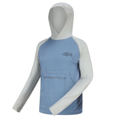 Riverruns Men's Ice-Cool Silky Sun Protection Hoodie UPF 50+ Fishing Shirts, Long Sleeve Quick Dry UV Rash Guard Navy Sky - Image 1
