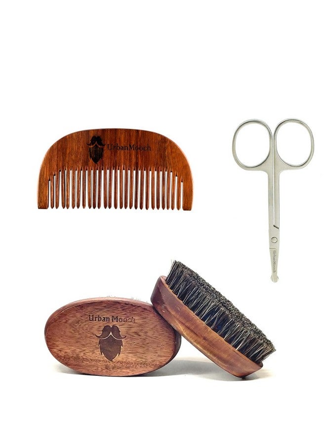 UrbanMooch Beard Grooming Kit For Men | Boar Bristle Beard Brush, Wood Beard Comb & Stainless Steel Grooming Scissor | 3-In-1 Beard Care Kit | For Beard Styling & Beard Care | Trim In Style The Way You Want | Made In India - Image 1