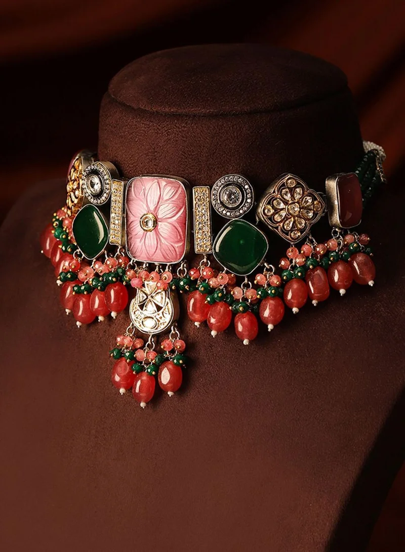 برياسي طقم مجوهرات تشوكر مرصع بالزركونيا المطلية
