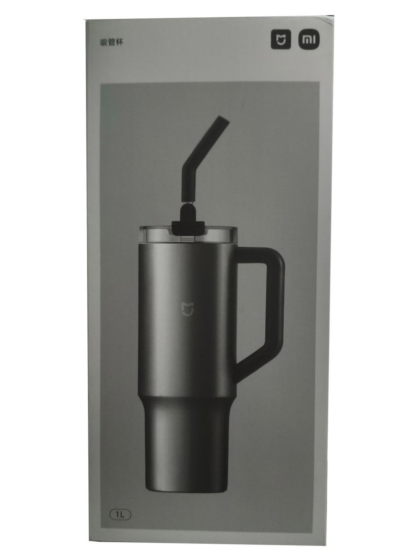 Xiaomi Straw Mug Cup,316L Stainless Steel Thermos Cup with Handle 1L Large Capacity for Sports Car Travel-Grey - Image 4