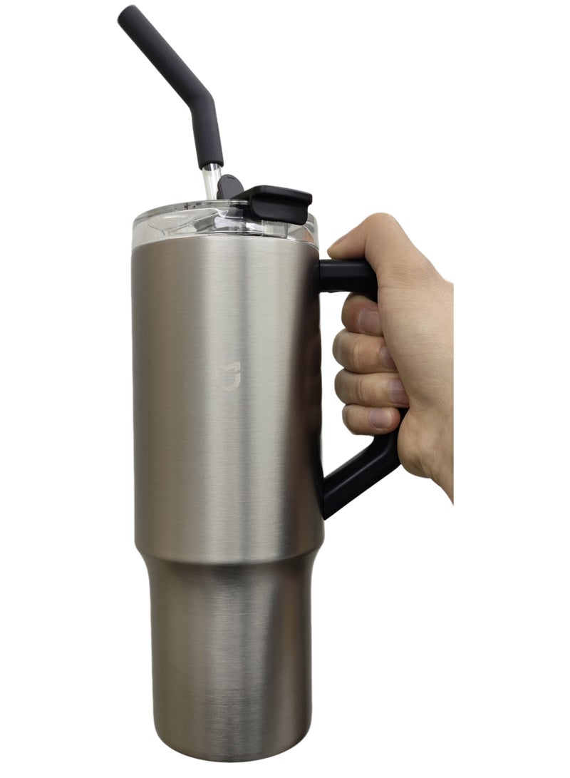 Xiaomi Straw Mug Cup,316L Stainless Steel Thermos Cup with Handle 1L Large Capacity for Sports Car Travel-Grey - Image 5