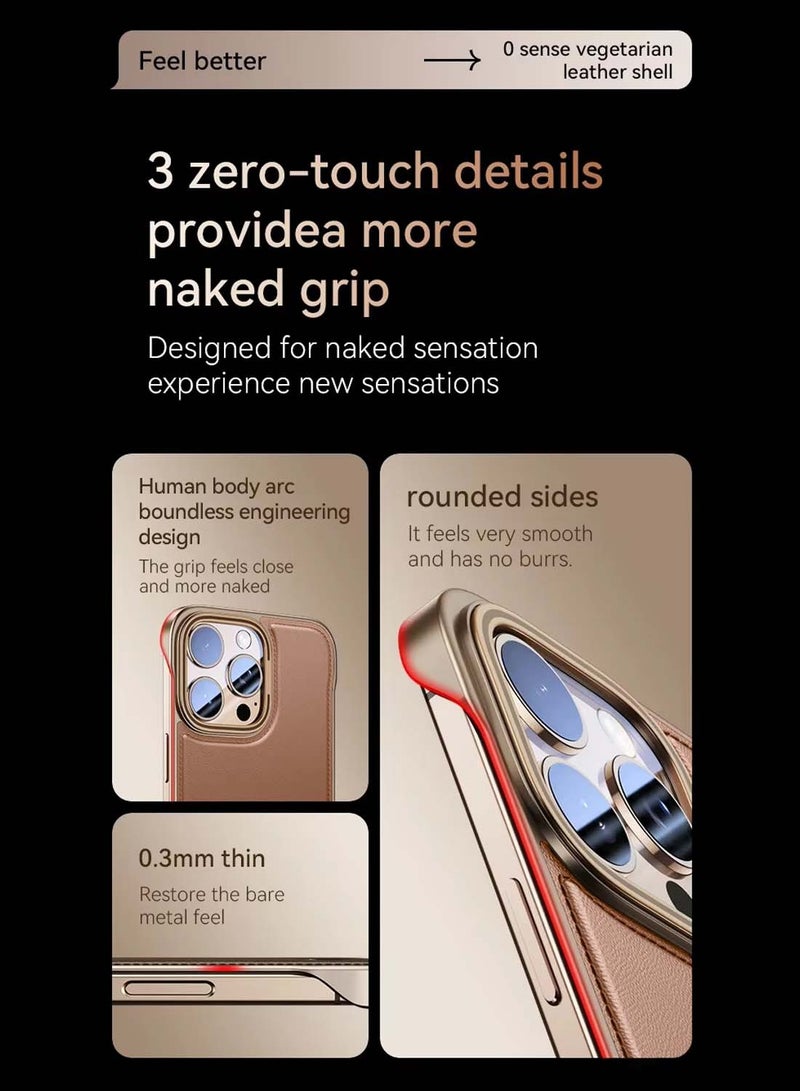 دبليو تيك غطاء هاتف Apple iPhone 16 Pro Max 5G 2024 من الجلد الفاخر المعدني الرقيق ، غطاء مضاد للسقوط بدون إطار غطاء حافظة واقي للهاتف - بني فاتح - Image 2