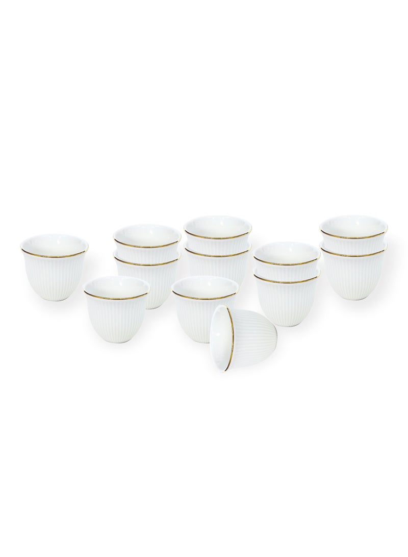 Shallow CAWA White Porcelain & Bone ChinaCoffee Cups with Gold Rim – 12 PCS, 90ml Arabic Gahwa & Espresso Cups | Elegant White Tea Cups for Ramadan, Eid, Diwali, Brunch - Image 1