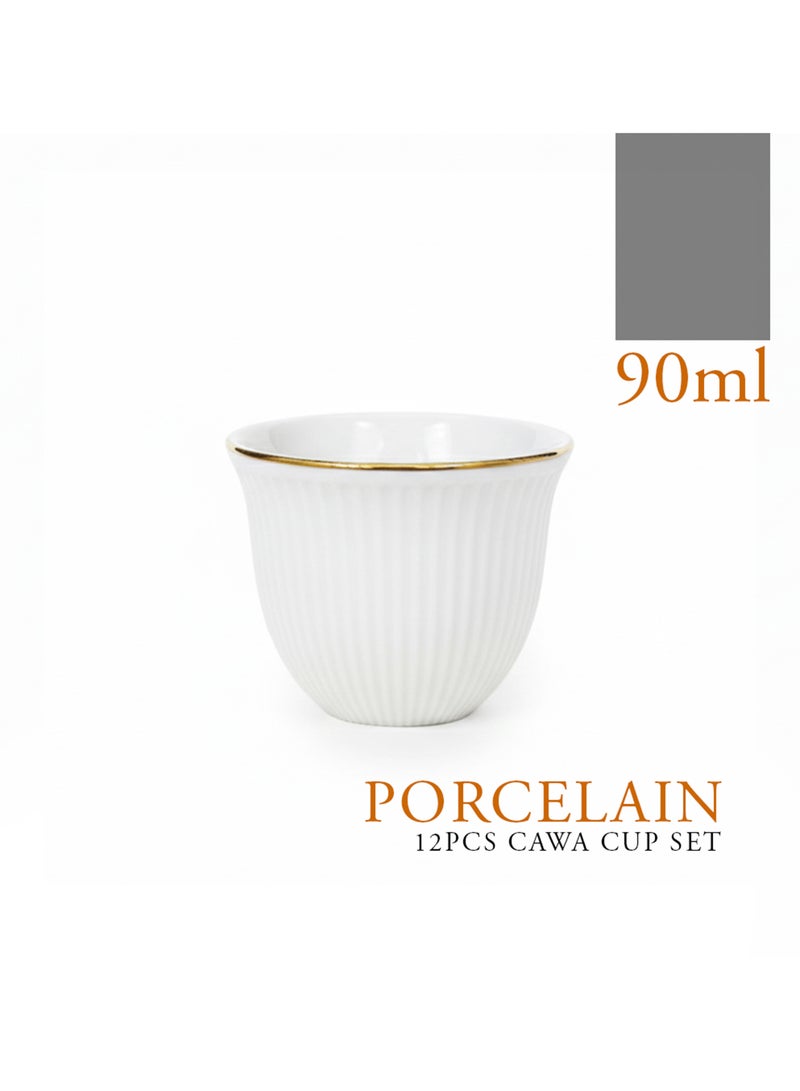 Shallow CAWA White Porcelain & Bone ChinaCoffee Cups with Gold Rim – 12 PCS, 90ml Arabic Gahwa & Espresso Cups | Elegant White Tea Cups for Ramadan, Eid, Diwali, Brunch - Image 3