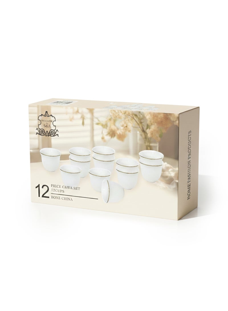 Shallow CAWA White Porcelain & Bone ChinaCoffee Cups with Gold Rim – 12 PCS, 90ml Arabic Gahwa & Espresso Cups | Elegant White Tea Cups for Ramadan, Eid, Diwali, Brunch - Image 5