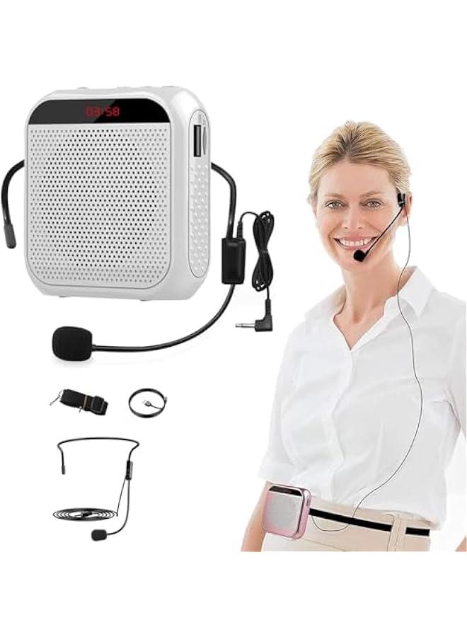 TRASSLE Portable Voice Amplifier with Wired Microphone Headset Rechargeable PA System Speaker Personal Microphone Speech Amplifier Power Amplifiers Loudspeaker for Teachers/Metting (White) - Image 1