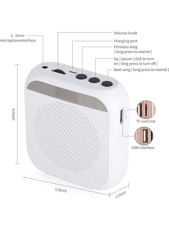 TRASSLE Portable Voice Amplifier with Wired Microphone Headset Rechargeable PA System Speaker Personal Microphone Speech Amplifier Power Amplifiers Loudspeaker for Teachers/Metting (White) - Image 4