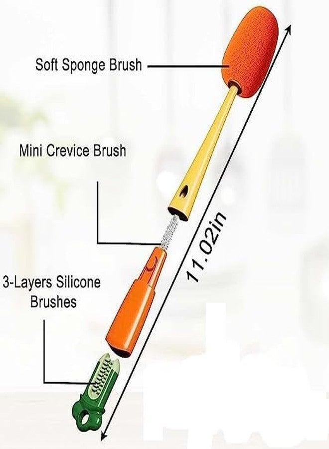 ROMILAS 3 in 1 Multi Bottle Cleaning Brush, Sponge Baby Bottle Brush, Cup Lid Gap Bottle Cleaner Brush, Multifunctional Cup with Long Handle for Water, Tumblers, (1) - Image 2