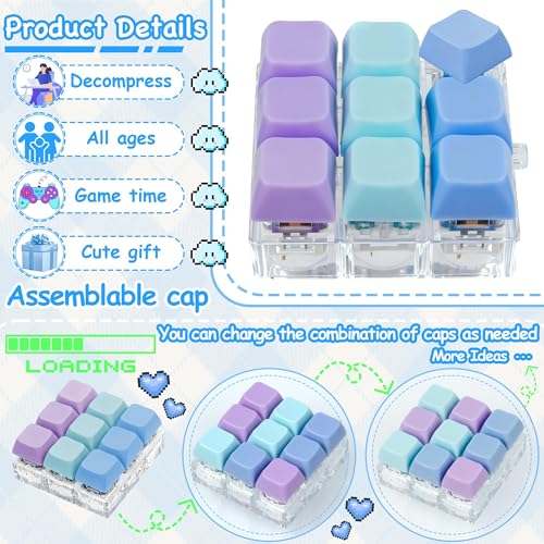 ILHSTY Keyboard Fidget Toy Clicker Fidget Keychain 9in1 Stress Relief Desk Toys Decompression Button Keyboard with Removable Keycaps Anxiety Relief Valentines Day Gifts for Adult 3 ColorBlue Purple - Image 5