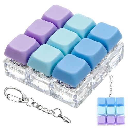 ILHSTY Keyboard Fidget Toy Clicker Fidget Keychain 9in1 Stress Relief Desk Toys Decompression Button Keyboard with Removable Keycaps Anxiety Relief Valentines Day Gifts for Adult 3 ColorBlue Purple - Image 1