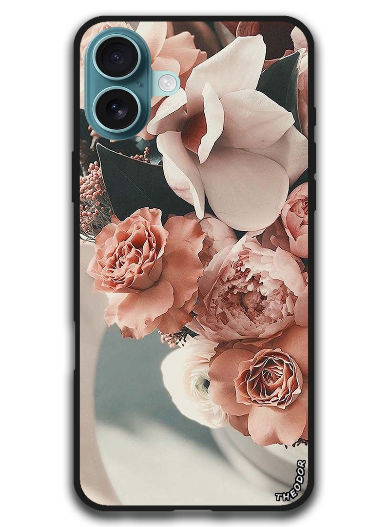 Theodor غطاء واقي مضاد للخدش وصدمات مع حواف لجهاز iPhone 16 Plus (6.7) بوصة زهور الخوخ - Image 1