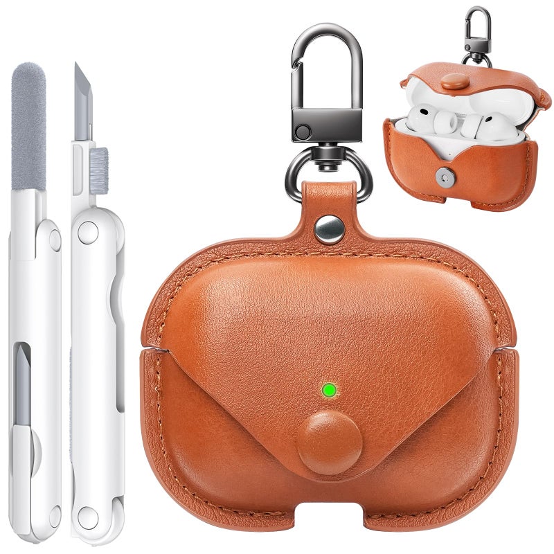 TNSNK for Apple Airpod Pro 3 Case 2025, TNSNK Leather Case Cover with Keychain & Cleaner Kit for Airpods Pro 3rd Generation, Leather Wireless Charging Protective Headphone Case Cover (Brown) - Image 1