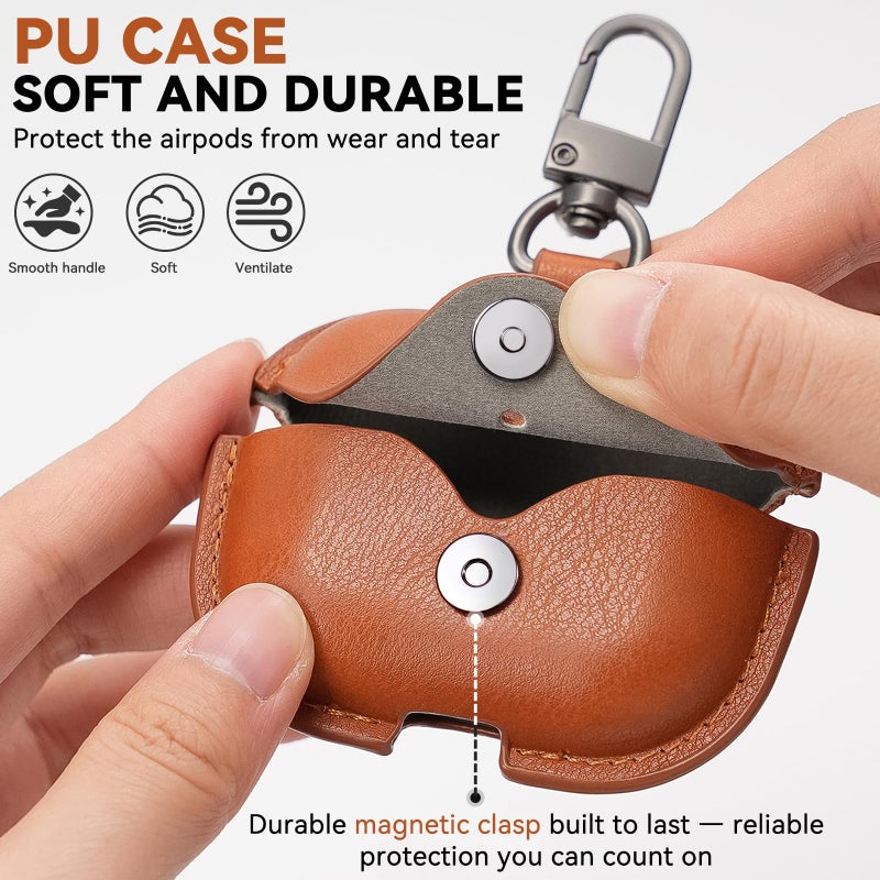 TNSNK for Apple Airpod Pro 3 Case 2025, TNSNK Leather Case Cover with Keychain & Cleaner Kit for Airpods Pro 3rd Generation, Leather Wireless Charging Protective Headphone Case Cover (Brown) - Image 3