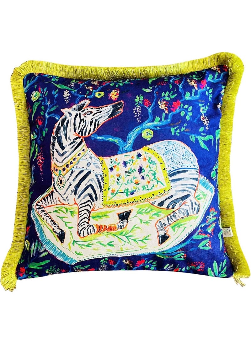 Ge Living Decorative Zebra Patterned Pillow - Special Design Navy Blue Velvet Pillow Case  - Image 1