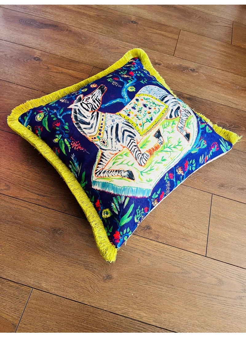 Ge Living Decorative Zebra Patterned Pillow - Special Design Navy Blue Velvet Pillow Case  - Image 4