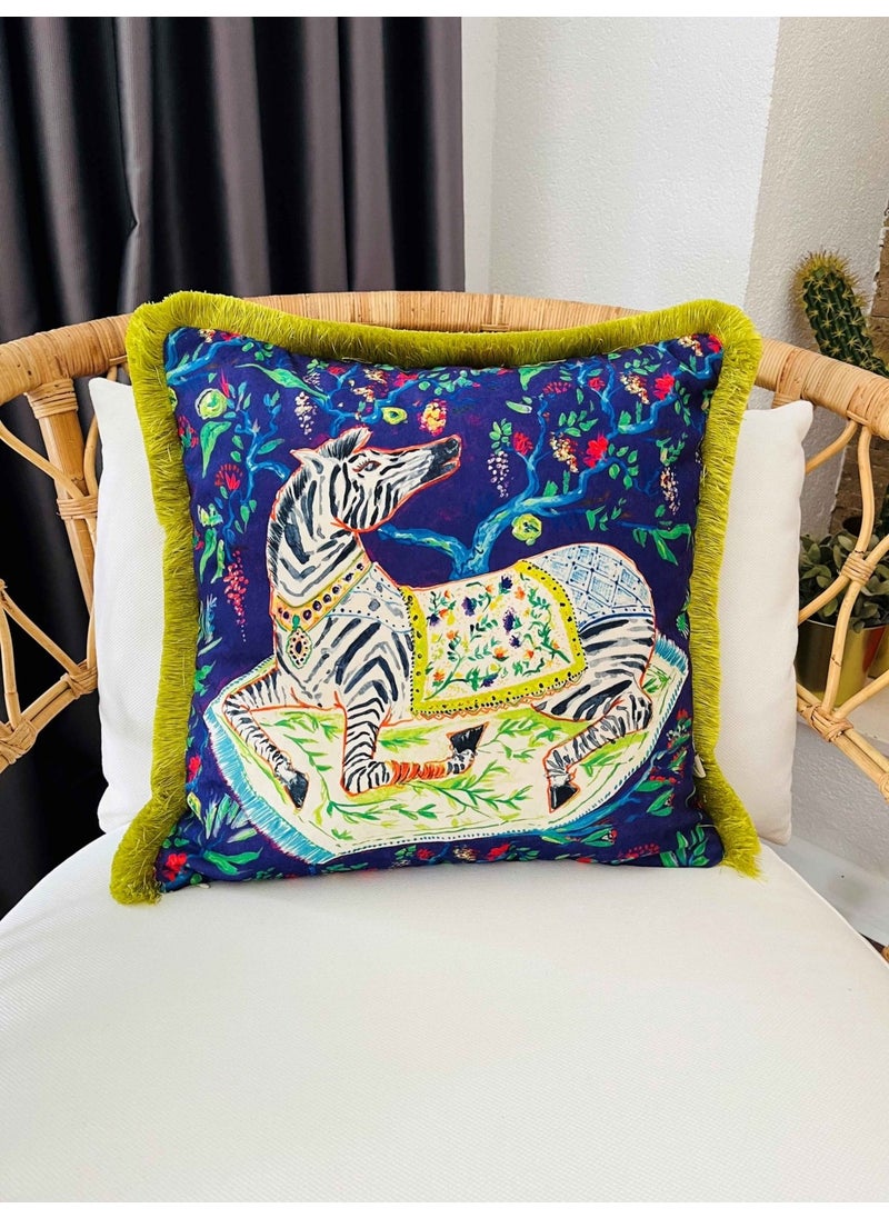 Ge Living Decorative Zebra Patterned Pillow - Special Design Navy Blue Velvet Pillow Case  - Image 2