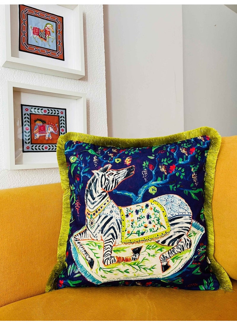 Ge Living Decorative Zebra Patterned Pillow - Special Design Navy Blue Velvet Pillow Case  - Image 3