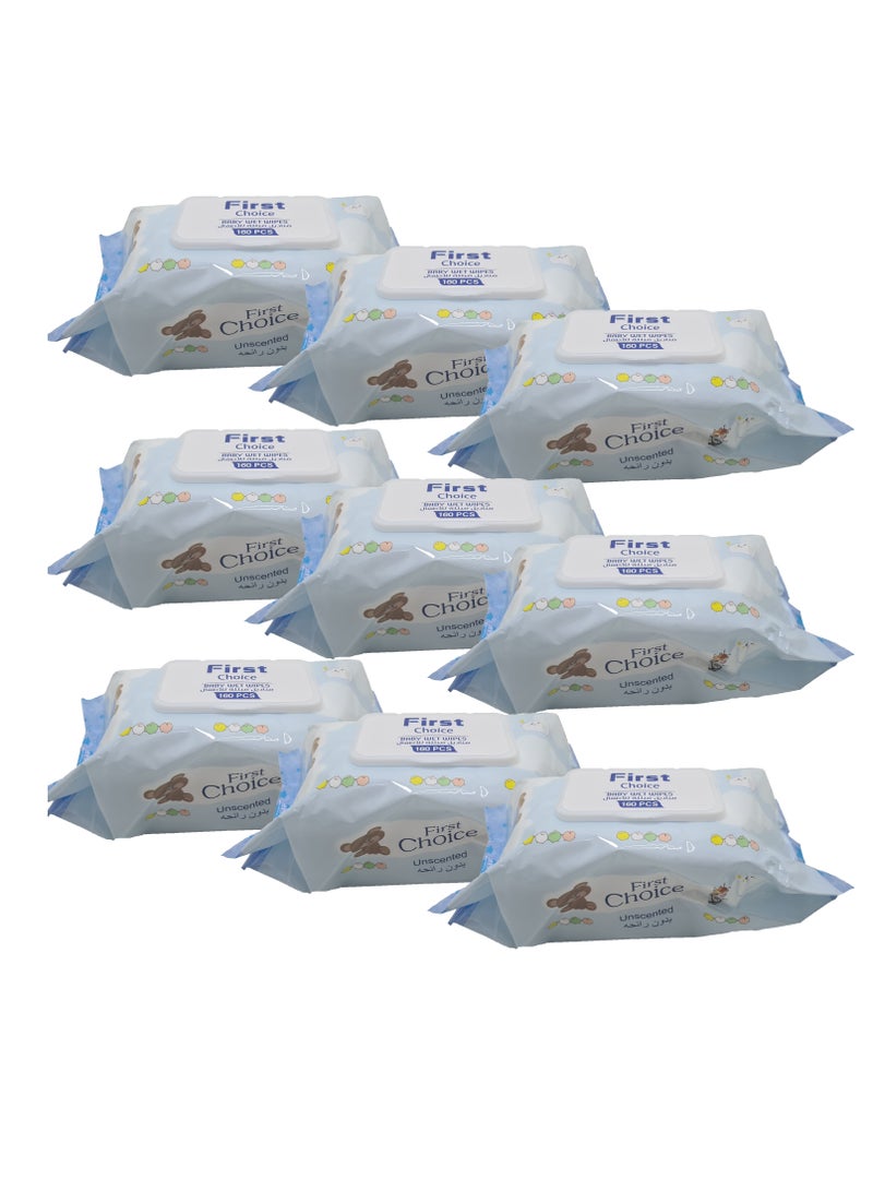 First Choice 9 Packs of Baby Wet Wipes Unsented 160 Wipes in Each - Image 1