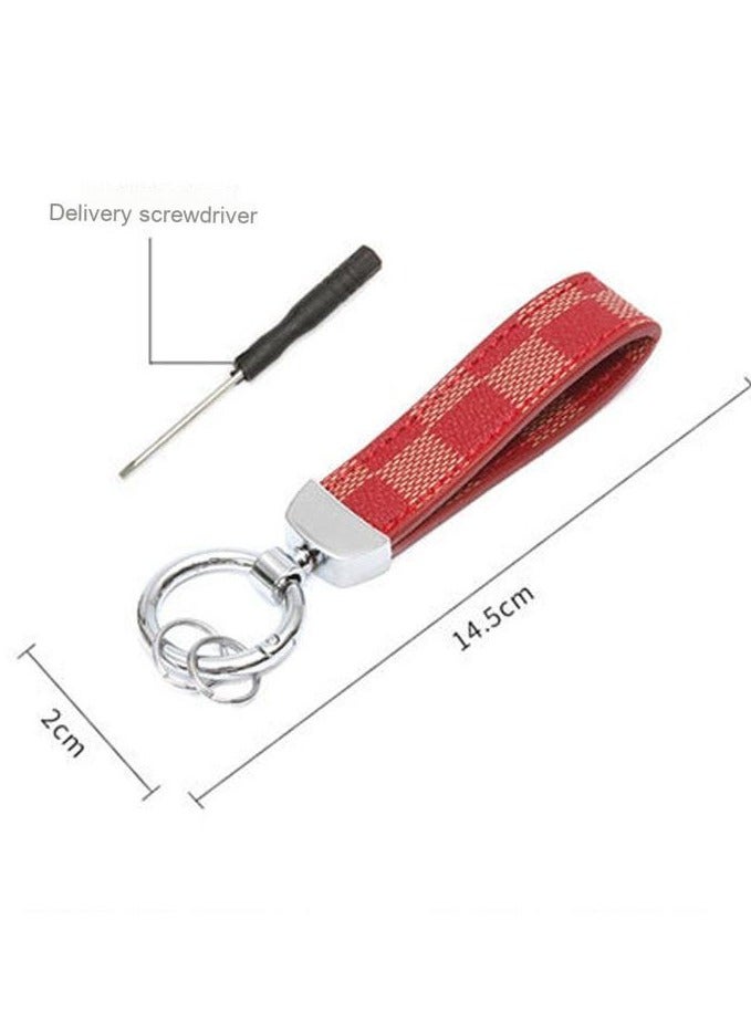 الأحمر منقوشة بو الجلود سيارة سلسلة المفاتيح - سبائك الزنك 360 درجة حلقة دوارة ، حامل مفتاح حزام المعصم العالمي للسيارة / المنزل / الحقيبة ، سلسلة المفاتيح مع مفك البراغي - نمط الاختيار الأنيق - Image 3