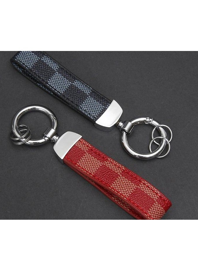الأحمر منقوشة بو الجلود سيارة سلسلة المفاتيح - سبائك الزنك 360 درجة حلقة دوارة ، حامل مفتاح حزام المعصم العالمي للسيارة / المنزل / الحقيبة ، سلسلة المفاتيح مع مفك البراغي - نمط الاختيار الأنيق - Image 4