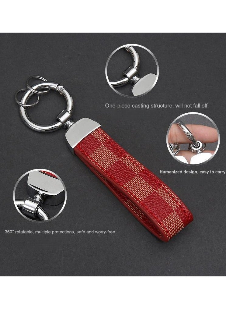 الأحمر منقوشة بو الجلود سيارة سلسلة المفاتيح - سبائك الزنك 360 درجة حلقة دوارة ، حامل مفتاح حزام المعصم العالمي للسيارة / المنزل / الحقيبة ، سلسلة المفاتيح مع مفك البراغي - نمط الاختيار الأنيق - Image 2