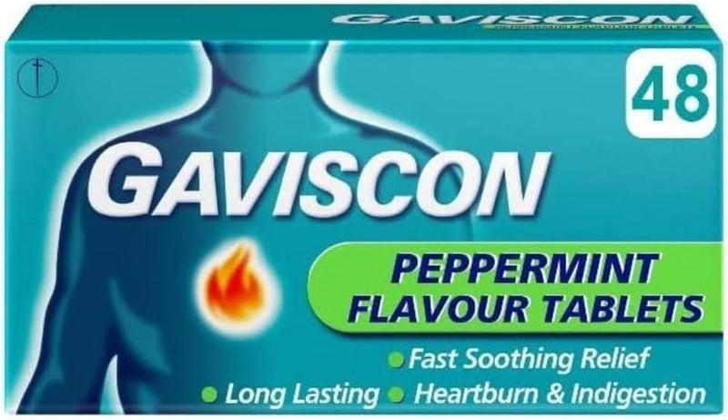 GAVISCON جافيسكون بنكهة النعناع لتخفيف حرقة المعدة وعسر الهضم 48 قرصًا صيغة مهدئة سريعة المفعول لراحة الجهاز الهضمي قابلة للمضغ تدوم طويلاً علامة تجارية موثوقة قد يختلف التعبئة والتغليف - Image 1