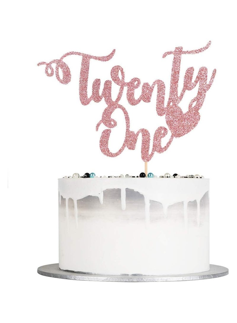 twenty one rose gold./pink cake topper with hearts for 21st birthday parties cake supplies, cake decorations 