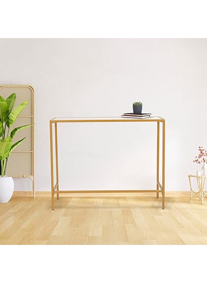 RIGID - Steel Console Table with Glass Top Gold 80x100x35cm - Image 1