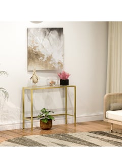 RIGID Steel Console Table with Glass Top Gold 80x100x35cm  - Image 3