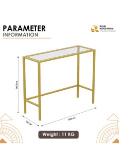RIGID Steel Console Table with Glass Top Gold 80x100x35cm  - Image 4