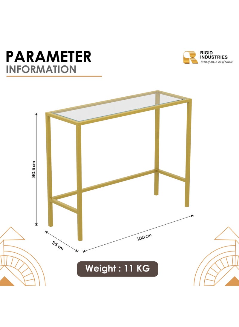 RIGID - Steel Console Table with Glass Top Gold 80x100x35cm - Image 1